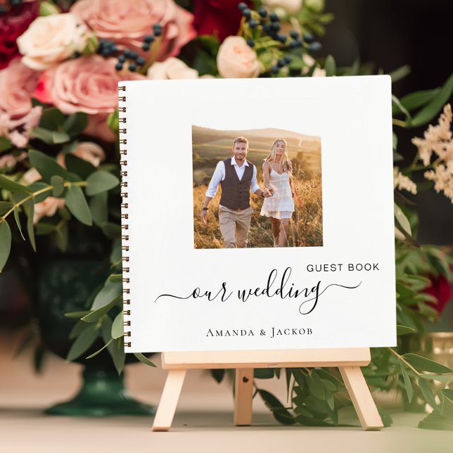 Livre d'invité photo mariage blanc noir moderne (Créateur téléchargé)