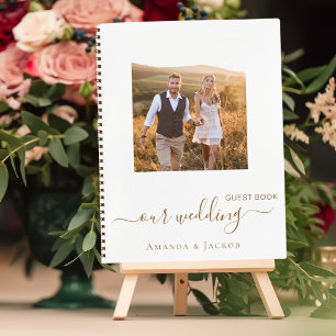 Livre d'invité photo mariage blanc or moderne