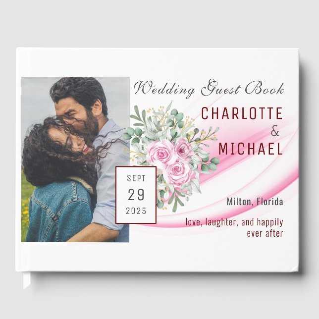 Livre d'invité Pink Wave & Floral Mariage (Recto)