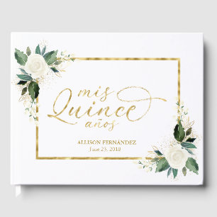 Livre D'Invité Quinceanera Floral Blanc Et Or