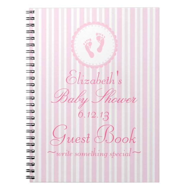 Livre d'invité rose de baby shower d'empreintes de (Devant)