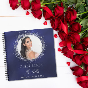 Livre d'invité Sweet 16 marine bleu argent photo