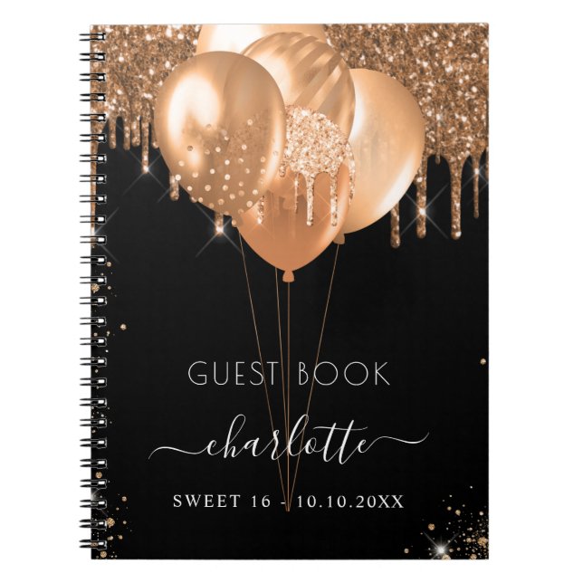 Livre d'invité Sweet 16 or noir parties scintillan (Devant)