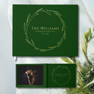 Livre d'invité vert Wreath Foil Livre d'or Citatio