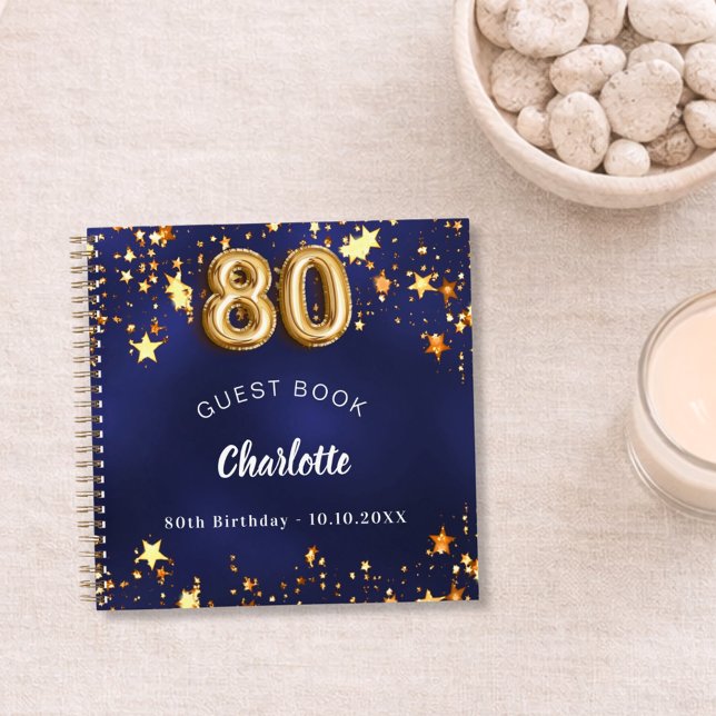 Livre d'invités 80e anniversaire marine bleu or ét (Créateur téléchargé)