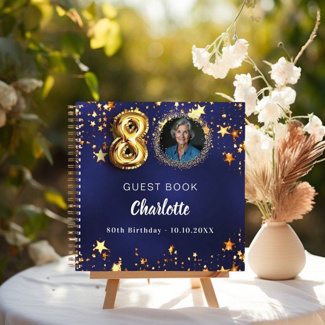 Livre d'invités 80e anniversaire marine bleu or ét (Créateur téléchargé)