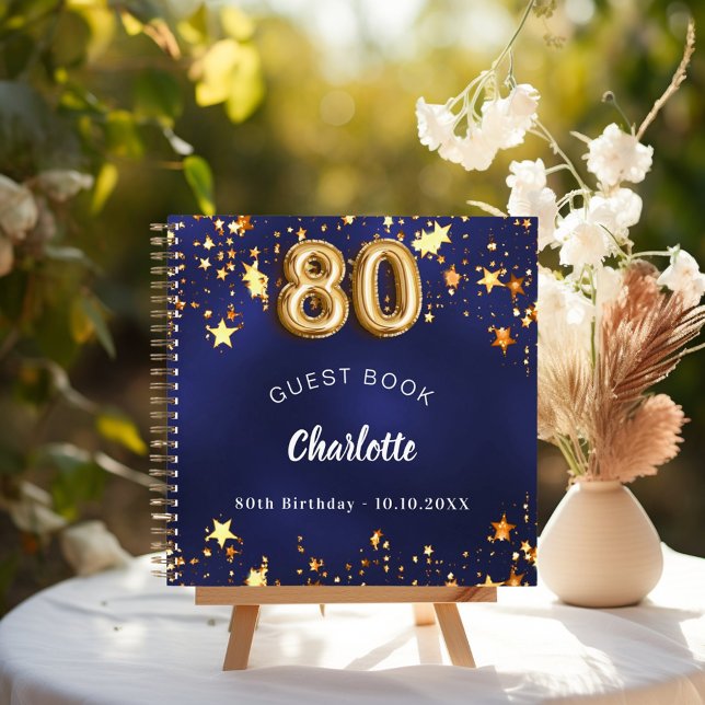 Livre d'invités 80e anniversaire marine bleu or ét (Créateur téléchargé)
