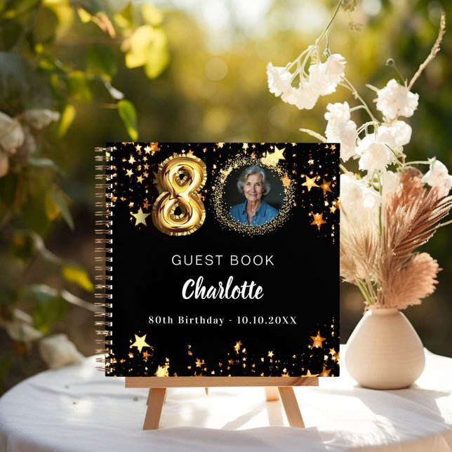 Livre d'invités 80e anniversaire noir étoiles d'or (Créateur téléchargé)