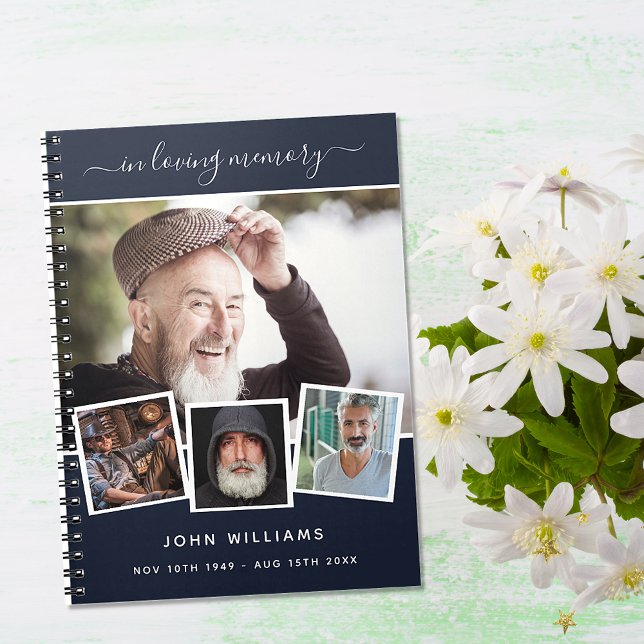 Livre d'invités funérailles photo collage bleu mém (Créateur téléchargé)