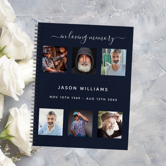 Livre d'invités funérailles photo collage bleu mém (Créateur téléchargé)