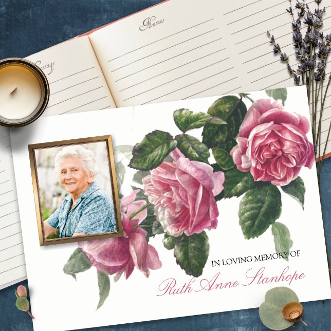Livre d'invités funéraires | Antique Rose de thé (funeral guest books, sympathy, celebration of life, in loving memory, memorial service, remembrance,)