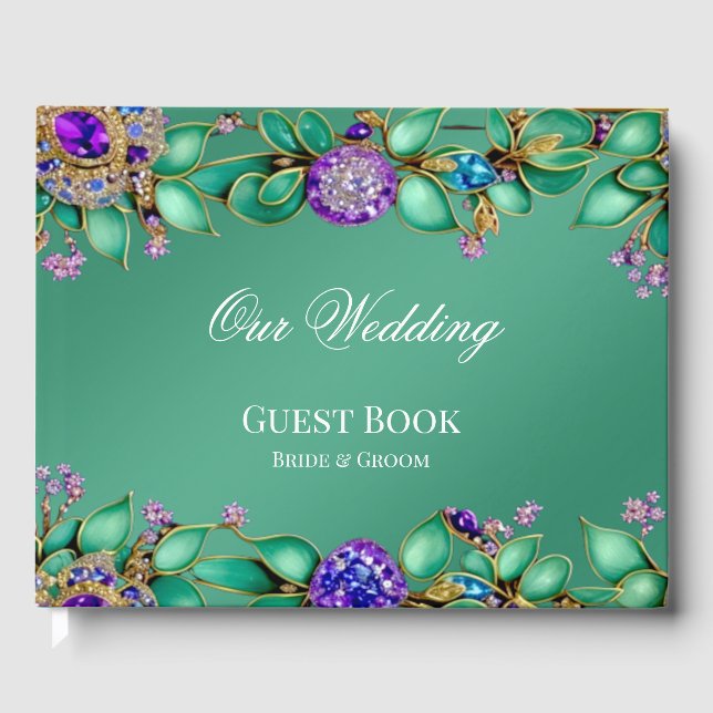 Livre d'invités Green Feuille Purple Gemstones (Recto)