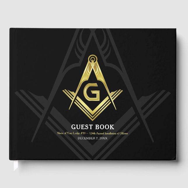 Livre d'invités maçonnique noir et or | Freemason (Recto)