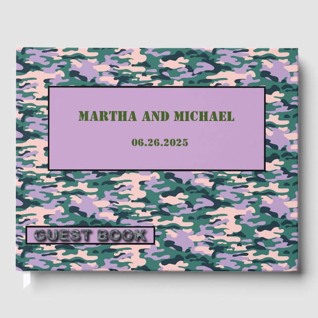 Livre D'Invités Mariage De Camouflage Rose Et Vert (Recto)