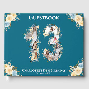 Livre D'or 13e anniversaire Photo Collage Turquoise Fleur Jau
