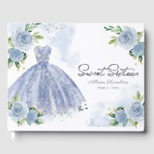 Livre d'or 16 ans Fleur robe poussière bleue argen