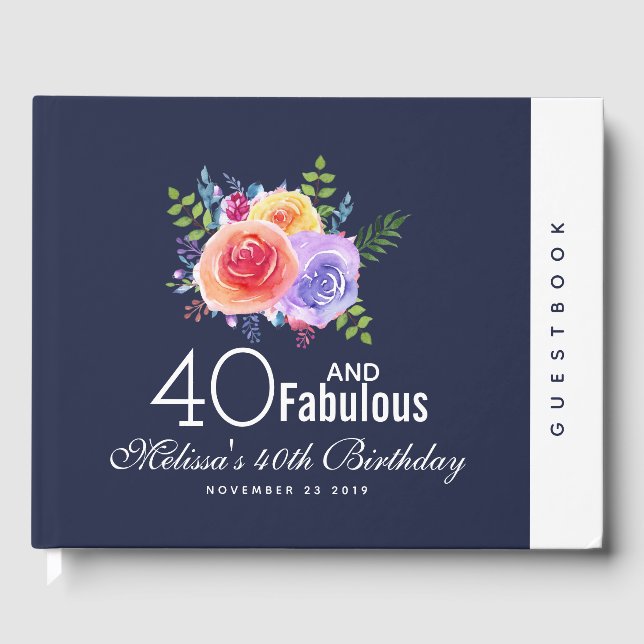 Livre D'or 40 et fabuleux - Aquarelle Floral Anniversaire (Recto)