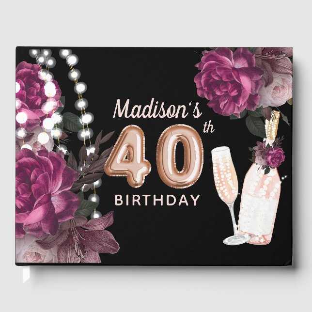 Livre D'or 40e anniversaire de luxe Vin Rose personnalisé (Recto)