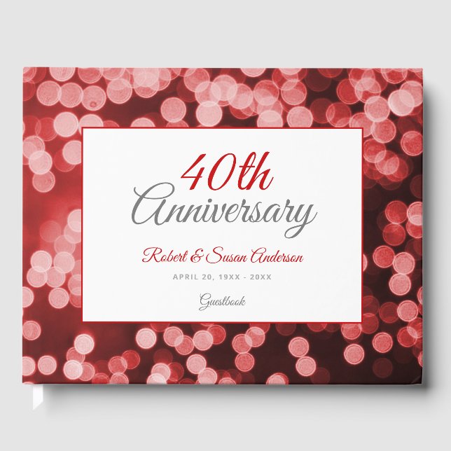 Livre D'or 40e anniversaire de mariage | Élégant Bokeh rouge (Recto)