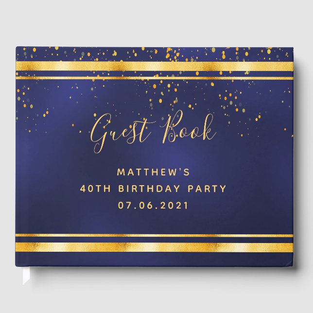 Livre D'or 40e anniversaire marine bleu confetti or (Recto)
