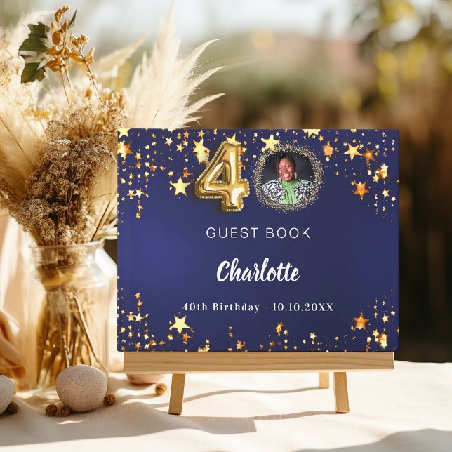 Livre D'or 40e anniversaire marine bleu or étoiles photo (Créateur téléchargé)