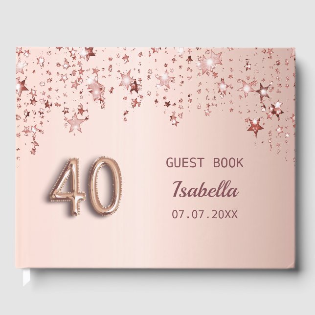 Livre D'or 40e anniversaire rose étoiles blush (Recto)