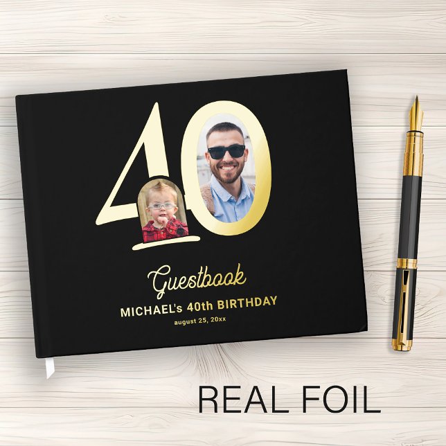 Livre D'or 40th Birthday photo name black gold  (Créateur téléchargé)