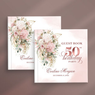 Livre d'or 50 ans Rose Gold Élégant à Fleurissemen