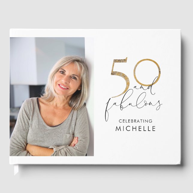 Livre D'or 50 & Fabulous Black & White 50th Birthday Photo (Recto)