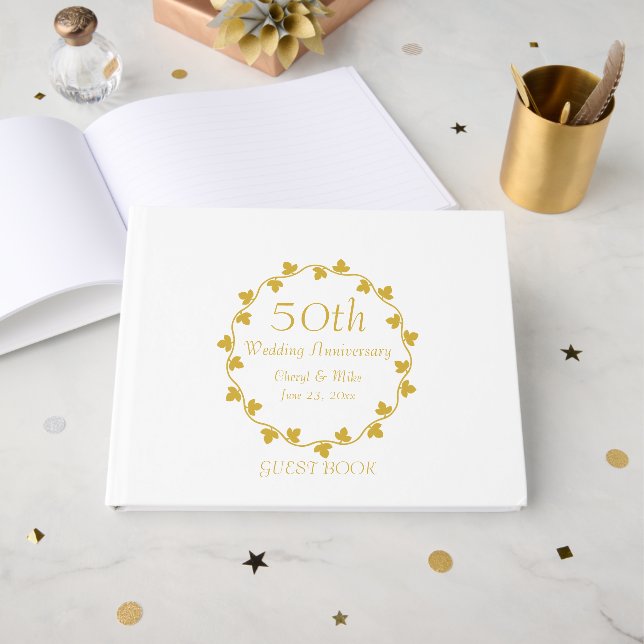 Livre D'or 50e anniversaire de Mariage d'or Ivy Wreath (Recto ouvert)