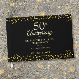 Livre D'or 50e anniversaire de Mariage Gold Hearts Confetti