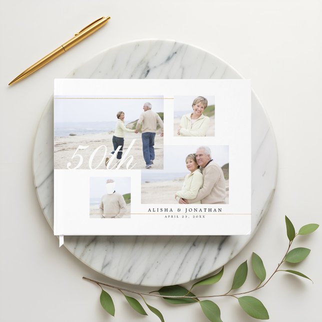 Livre D'or 50E Anniversaire du Mariage Modern Four Photo Coll (50TH Wedding Anniversary Modern Four Photo Collage Guest Book)