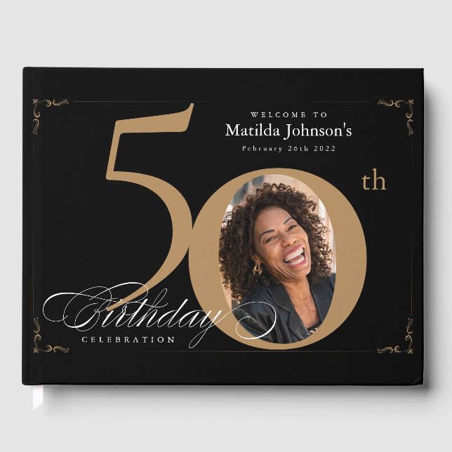 Livre D'or 50e anniversaire Elegant Black Gold Calligraphy Ph (Recto)