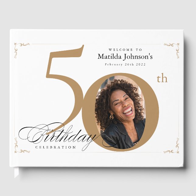 Livre D'or 50e anniversaire Elegant Gold White Calligraphie P (Recto)