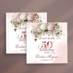 Livre d'or 50e anniversaire Fleurs roses et Or