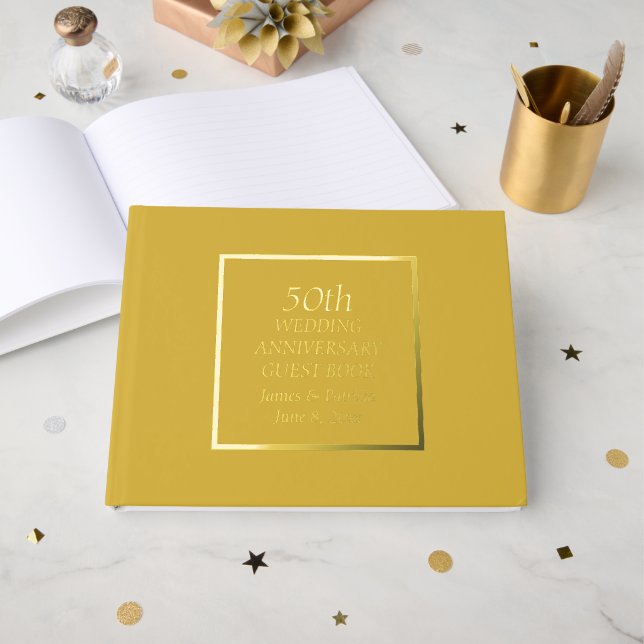 Livre D'or 50e Anniversaire Mariage d'or Simple Stylisé (Recto ouvert)