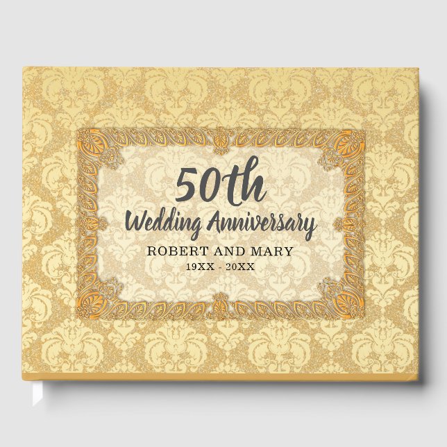 Livre D'or 50e anniversaire Mariage or Damas personnalisé (Recto)