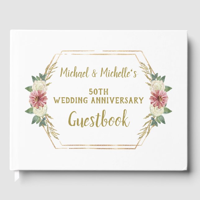 Livre D'or 50e anniversaire Mariage or floral (Recto)