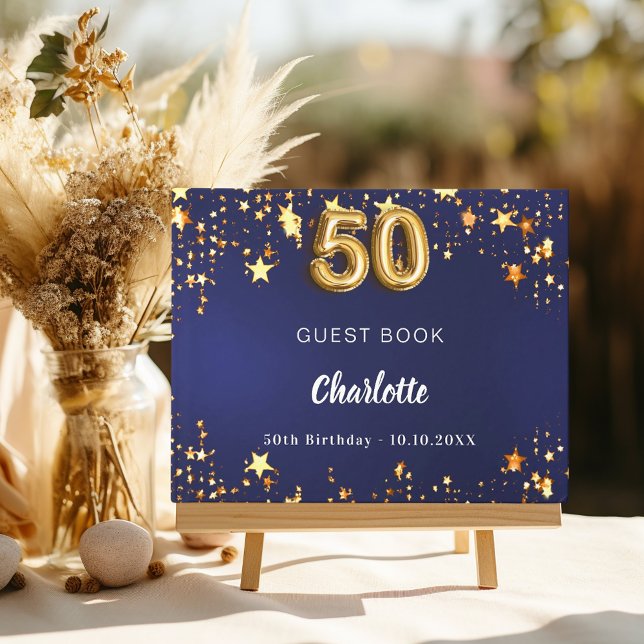 Livre D'or 50e anniversaire marine bleu or étoiles (Créateur téléchargé)