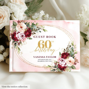 Livre d'or 60 ans Boho Blush Bourgogne Roses Or