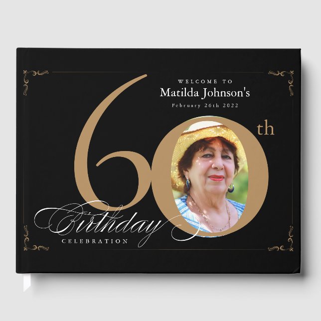 Livre D'or 60e anniversaire Elegant Black Gold Calligraphie (Recto)