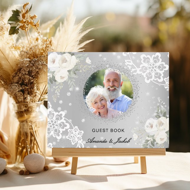 Livre D'or 60e anniversaire Mariage argent photo dentelle flo (Créateur téléchargé)