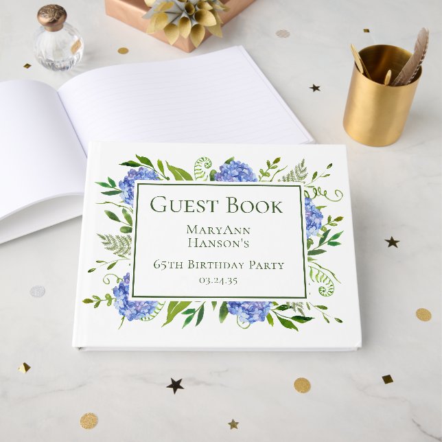 Livre D'or 65th Birthday Blue Hydrangeas (Recto ouvert)