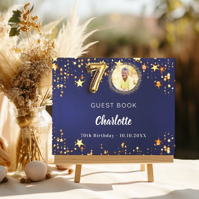 Livre D'or 70e anniversaire marine bleu or étoiles photo (Créateur téléchargé)