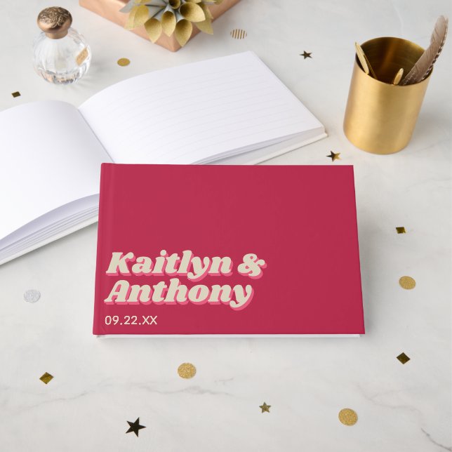 Livre D'or 70's Retro Super Viva Magenta Mariage (Recto ouvert)
