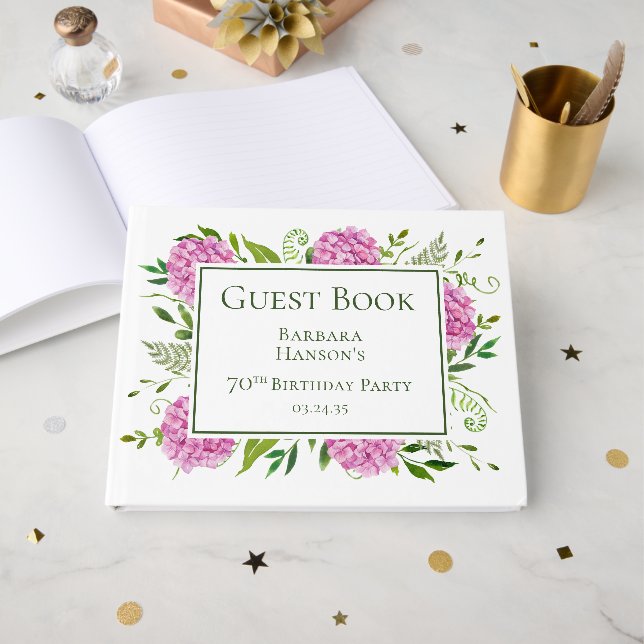 Livre D'or 70th Birthday Pink Hydrangeas (Recto ouvert)