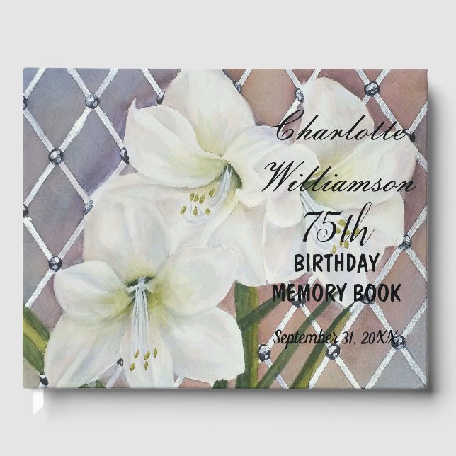 Livre D'or 75e Amaryllis blanc Mémoire florale d'anniversaire (Recto)