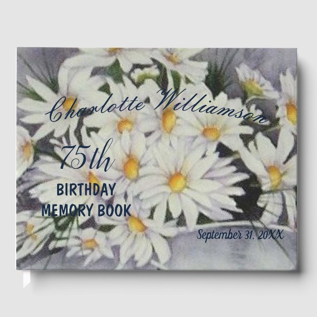 Livre D'or 75e Daisy Bouquet Floral Anniversaire Mémoire (Recto)