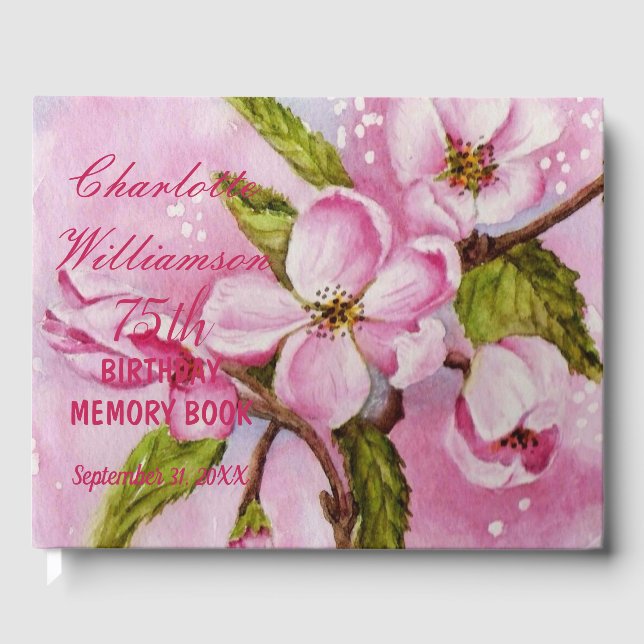 Livre D'or 75e fleurs roses Mémoire florale d'anniversaire (Recto)