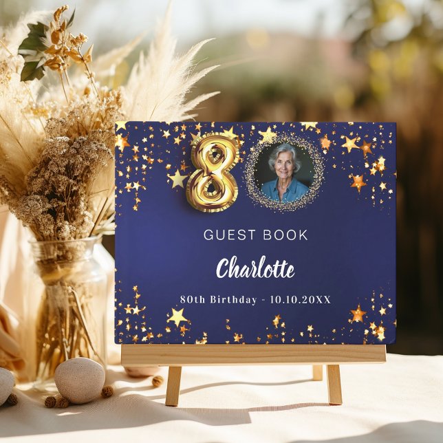 Livre D'or 80e anniversaire marine bleu or étoiles photo (Créateur téléchargé)
